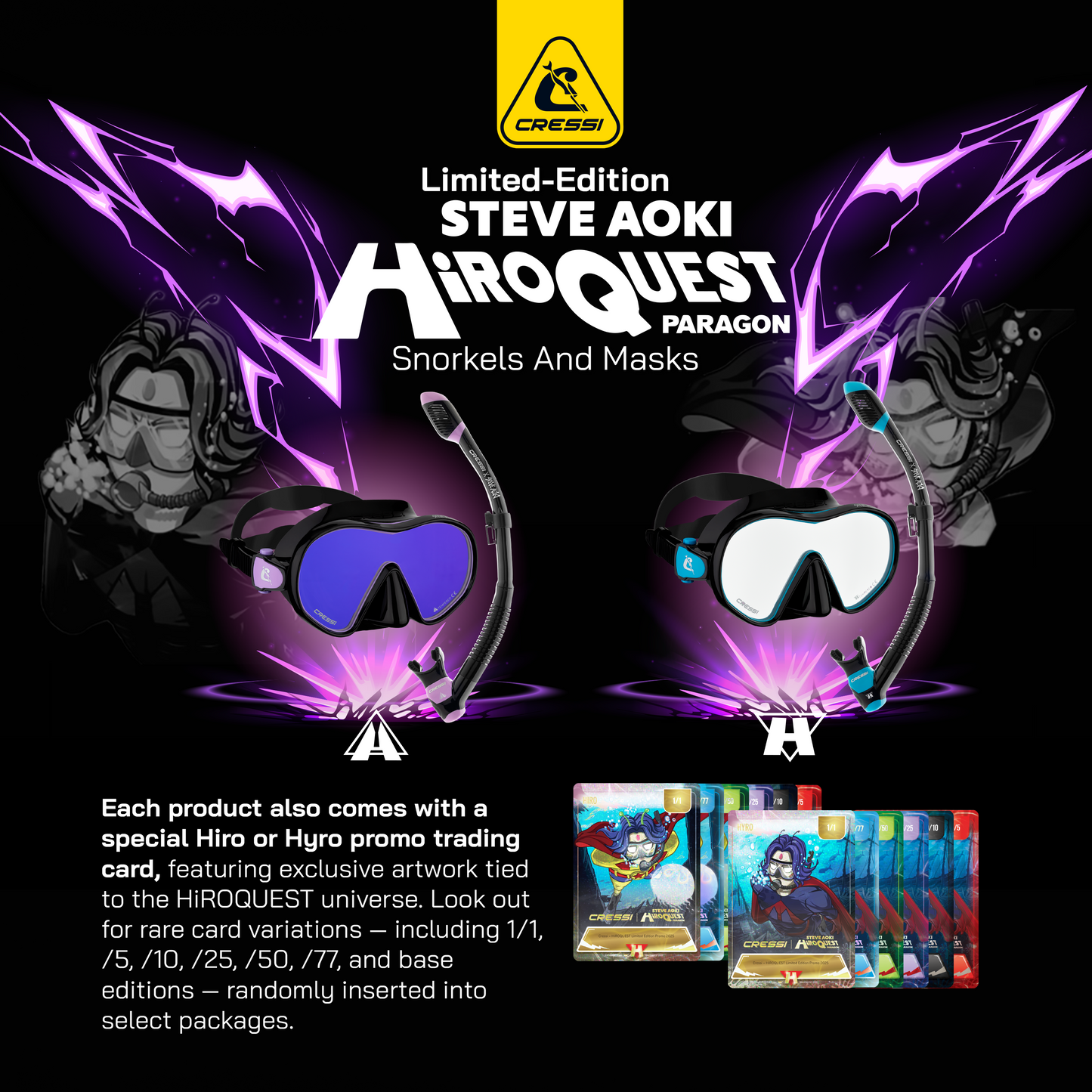 Cressi x Steve Aoki - Hiroquest Limited Edition Adult Mask & Snorkel Combo